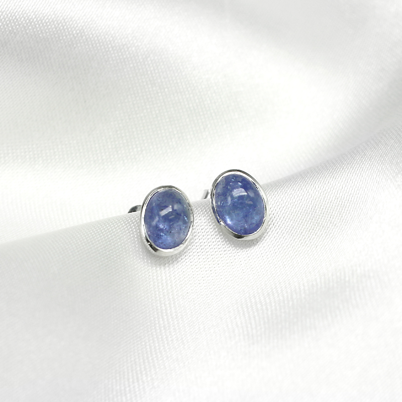 탄자나이트 캐보션 실버 침 귀걸이 HSEA-241052 C